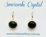 Swarovski Crystal round 'Jet' earrings - gold plated