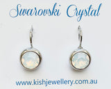 Swarovski Crystal round 'White Opal' earrings - rhodium plated