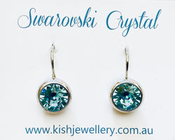 Swarovski Crystal round 'Aquamarine' earrings - rhodium plated