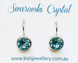 Swarovski Crystal round 'Aquamarine' earrings - rhodium plated