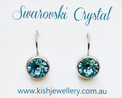 Swarovski Crystal round 'Aquamarine' earrings - rhodium plated