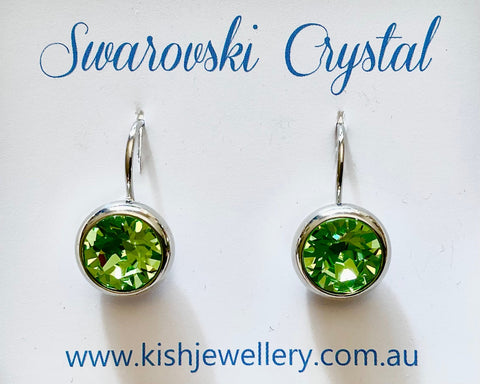 Swarovski Crystal round 'Peridot' earrings - rhodium plated