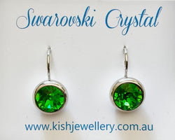 Swarovski Crystal round 'Fern Green' earrings - rhodium plated