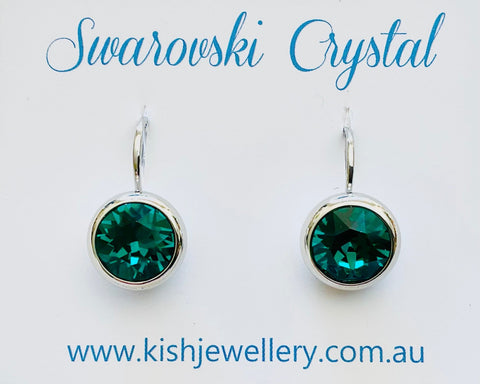 Swarovski Crystal round 'Emerald' earrings - rhodium plated