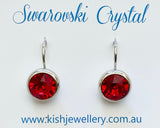 Swarovski Crystal round 'Siam' earrings - rhodium plated