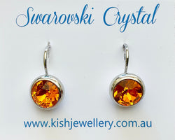 Swarovski Crystal round 'Tangerine' earrings - rhodium plated