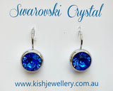 Swarovski Crystal round 'Sapphire Blue' earrings - rhodium plated