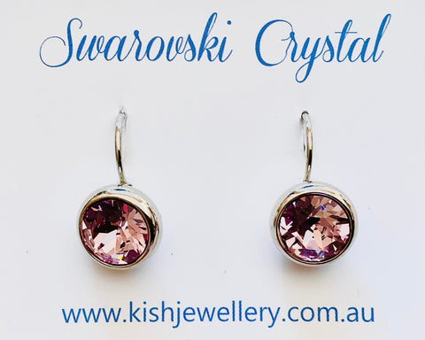 Swarovski Crystal round 'Vintage Rose' earrings - rhodium plated