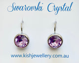 Swarovski Crystal round 'Violet' earrings - rhodium plated