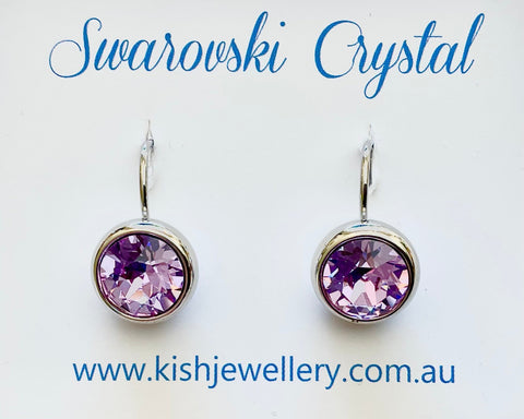 Swarovski Crystal round 'Light Amethyst' earrings - rhodium plated