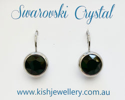 Swarovski Crystal round 'Jet' earrings - rhodium plated