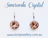 Swarovski Crystal round 'Light Peach' earrings - rhodium plated