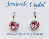 Swarovski Crystal round 'Light Rose' earrings - rhodium plated