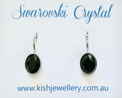 Swarovski Crystal oval 'Jet' earrings - rhodium plated