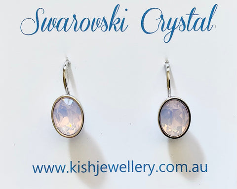 Swarovski Crystal oval 'Rosewater Opal' earrings - rhodium plated