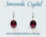Swarovski Crystal oval 'Fuchsia' earrings - rhodium plated