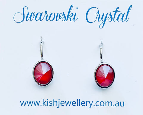 Swarovski Crystal oval 'Royal Red Lacquer' earrings - rhodium plated