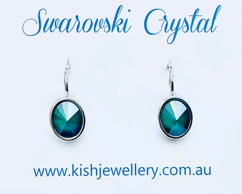 Swarovski Crystal oval 'Royal Green Lacquer' earrings - rhodium plated