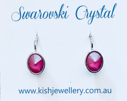 Swarovski Crystal oval 'Peony Pink Lacquer' earrings - rhodium plated