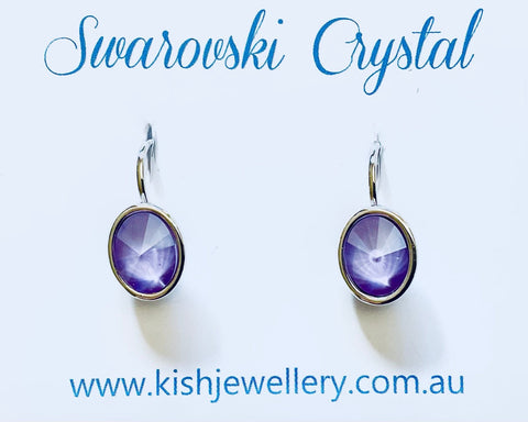 Swarovski Crystal oval 'Lilac Lacquer' earrings - rhodium plated