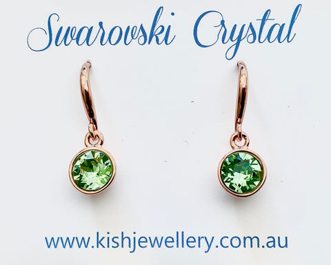 Swarovski Crystal fishhook ‘Peridot’ earrings - rose gold plated