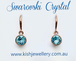 Swarovski Crystal fishhook ‘Aquamarine’ earrings - rose gold plated