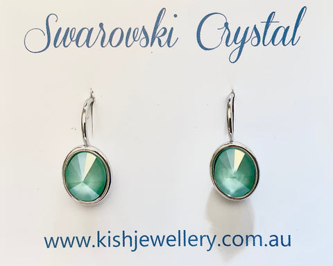 Swarovski Crystal oval 'Mint Green Lacquer' earrings - rhodium plated