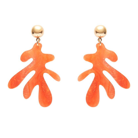 Coral Ripple Glitter Drop Earrings - Orange