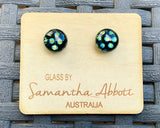 Samantha Abbott Dichroic Art Glass earrings - Black : green spots