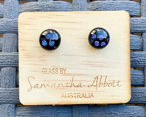 Samantha Abbott Dichroic Art Glass earrings - Black : blue spots