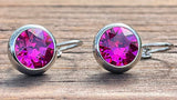 Swarovski Crystal round 'Fuchsia' earrings - rhodium plated