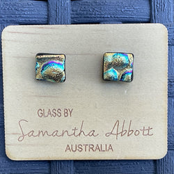 Samantha Abbott Dichroic Square Art Glass earrings - Turquoise : gold