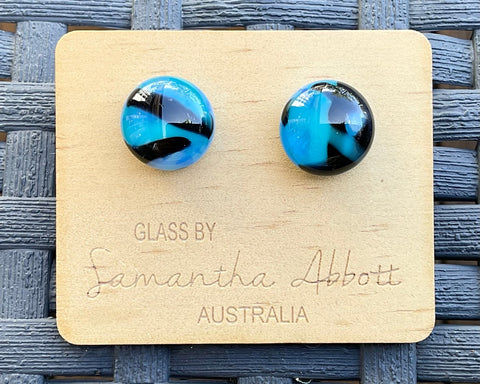 Samantha Abbott Dichroic Art Glass earrings - Blue : black