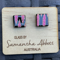 Samantha Abbott Dichroic Square Art Glass earrings - Pink : black