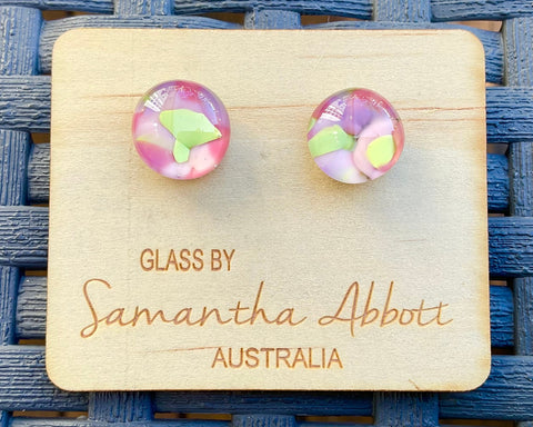 Samantha Abbott Dichroic Art Glass earrings - Pink : lime