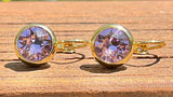 Swarovski Crystal round 'Violet' earrings - gold  plated