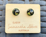 Samantha Abbott Dichroic Art Glass earrings - Black : gold : green