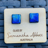 Samantha Abbott Dichroic Square Art Glass earrings - Blue