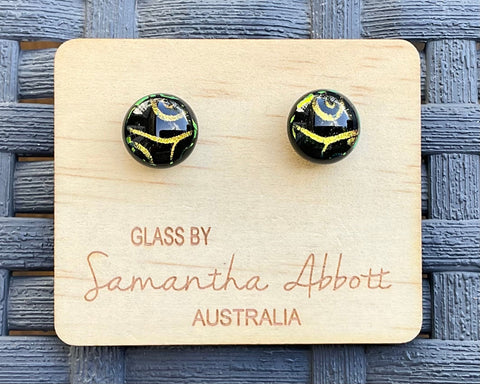 Samantha Abbott Dichroic Art Glass earrings - Black : gold : green