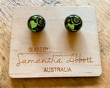 Samantha Abbott Dichroic Art Glass earrings - Black : gold : green