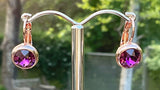 Swarovski Crystal round ‘Amethyst’ earrings - rose gold plated