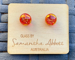 Samantha Abbott Dichroic Art Glass earrings - Orange : gold