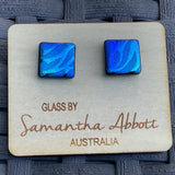 Samantha Abbott Dichroic Square Art Glass earrings - Blue