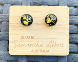 Samantha Abbott Dichroic Art Glass earrings - Black : gold : green