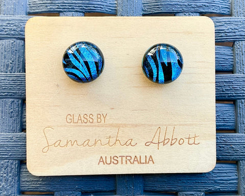 Samantha Abbott Dichroic Art Glass earrings - Blue : black