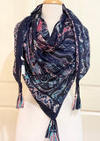 Scarf by Tiger Tree. Jacquard design on navy.