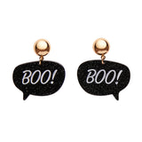 Halloween Boo Glitter Statement Earrings - Black