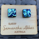Samantha Abbott Dichroic Square Art Glass earrings - Blue : turquoise
