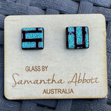 Samantha Abbott Dichroic Square Art Glass earrings - Blue : black