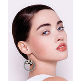 MOE MOE BLACK LINED LEOPARD LAYERED CIRCLE OUTLINE LONG DROP EARRINGS